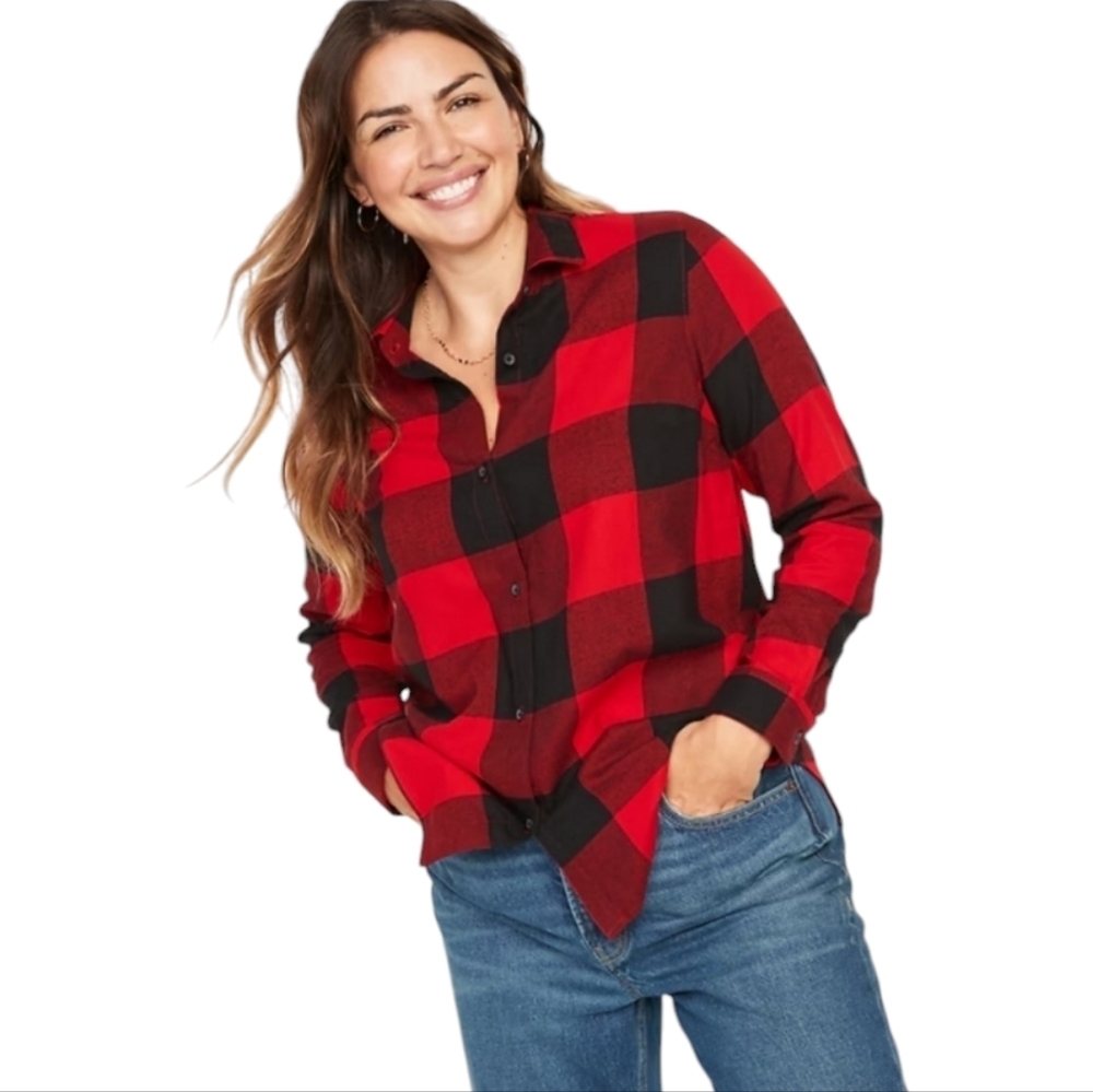 Old Navy The Classic Shirt Plaid Flannel 100% Cotton Women's Shirt Size M